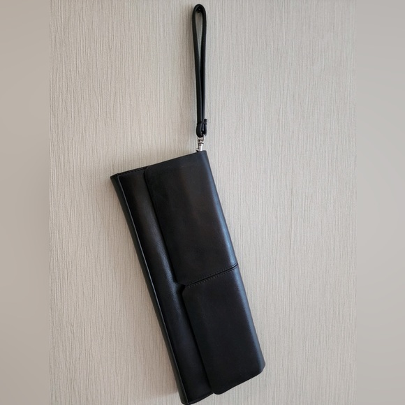 Vintage 90s ALFANI Genuine Espresso Leather Wristlet/Clutch w/Strap - Picture 7 of 12